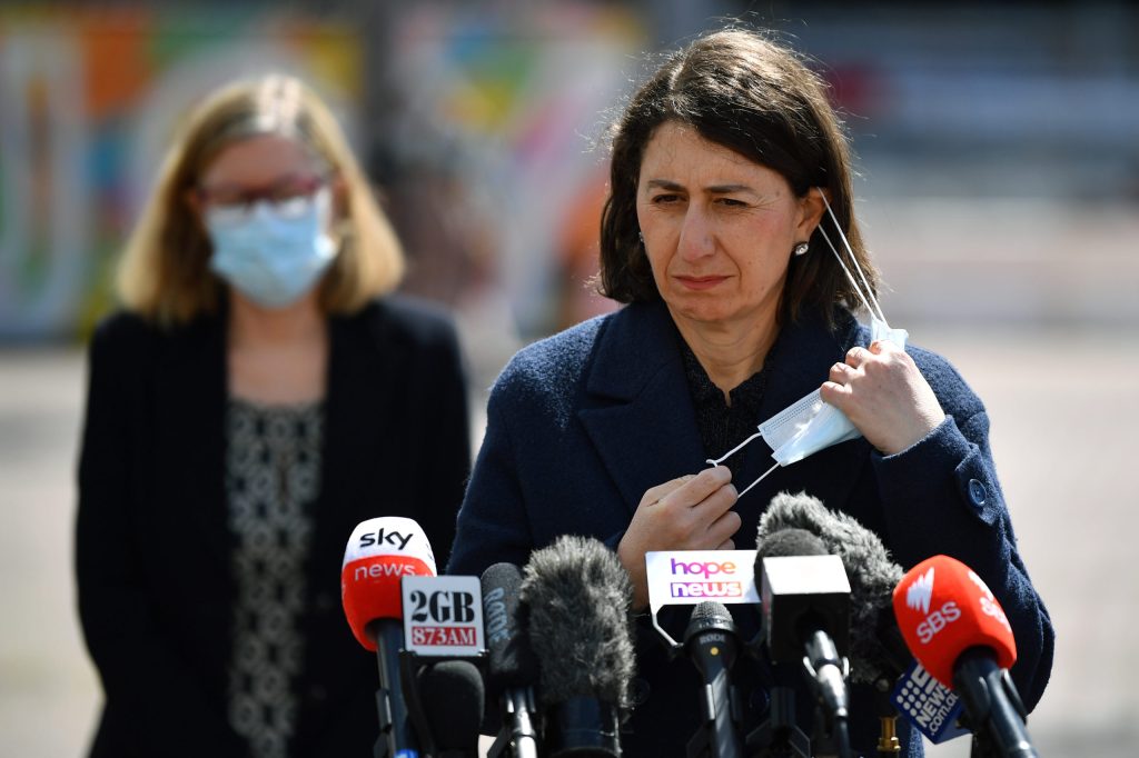 NSW Premier Gladys Berejiklian speaks during a press conference at Olympic Park in Sydney, Wednesday, September 15, 2021. (AAP Image/Joel Carrett)