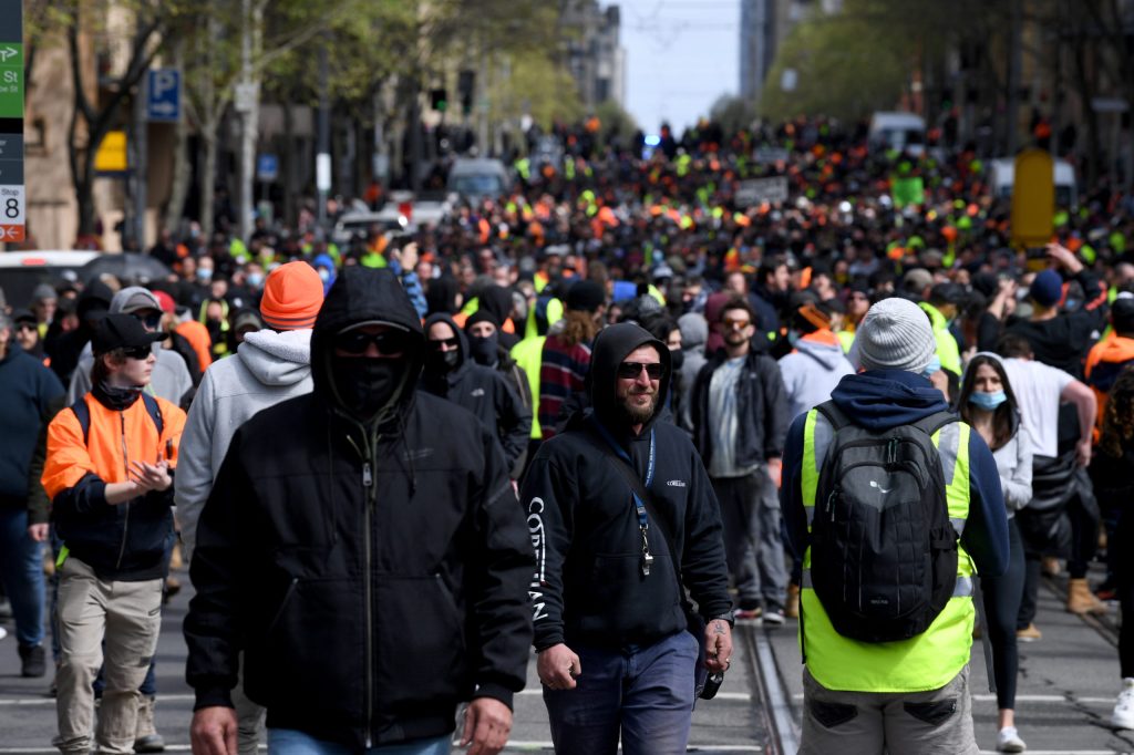 Protesters in Melbourne on Tuesday. Photo: AAP/James Ross