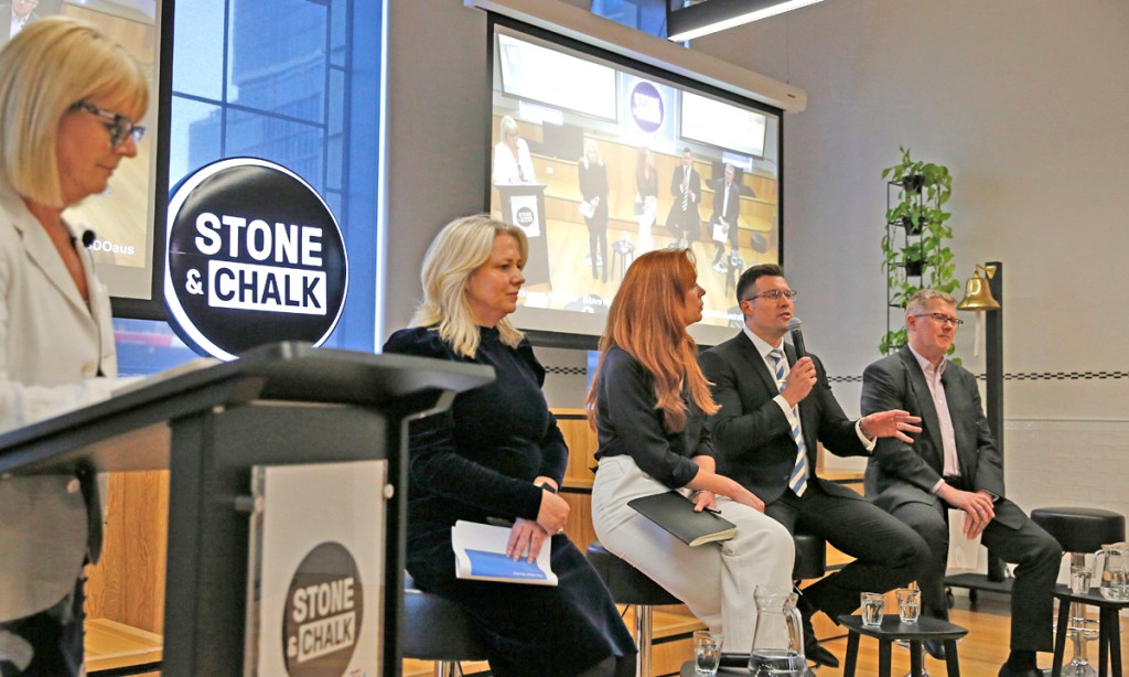 Moderated by Business SA Chair Nikki Govan (left), the BDO SA State Business Survey launch panel included (from left) Julianne Parkinson, Jennifer Lynch, James Packham and David Fechner. Picture: Ben Kelly