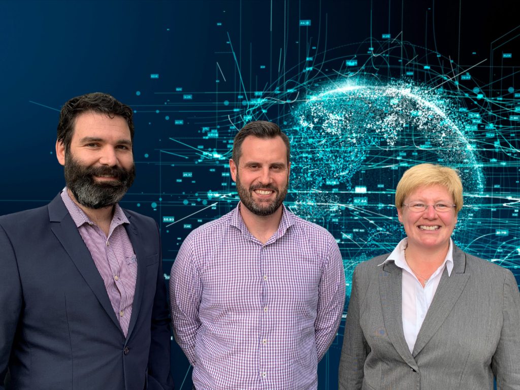 (L-R) CEO of Shoal Group Michael Waite with newly appointed Head of Transport and Infrastructure Matthew Wylie and Head of Defence and Space Claire Knight (Photo: supplied)