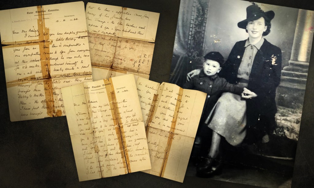 Thelma Adams and her boy Bobby, with heartbreaking letters detailing the circumstances of his death. Images supplied by the family