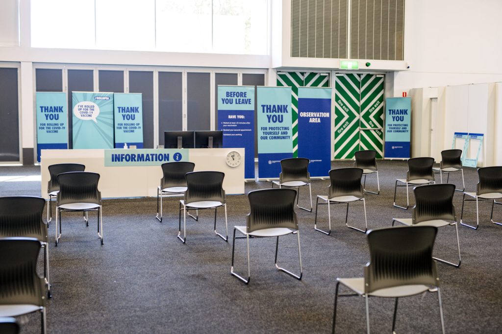 The Adelaide Showgrounds Vaccination Centre in Adelaide, Friday, April 30. (AAP Image/Morgan Sette)