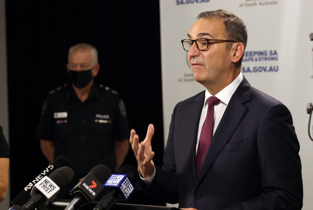 Premier Steven Marshall reveals SA's COVID pathway. Photo: Tony Lewis/InDaily