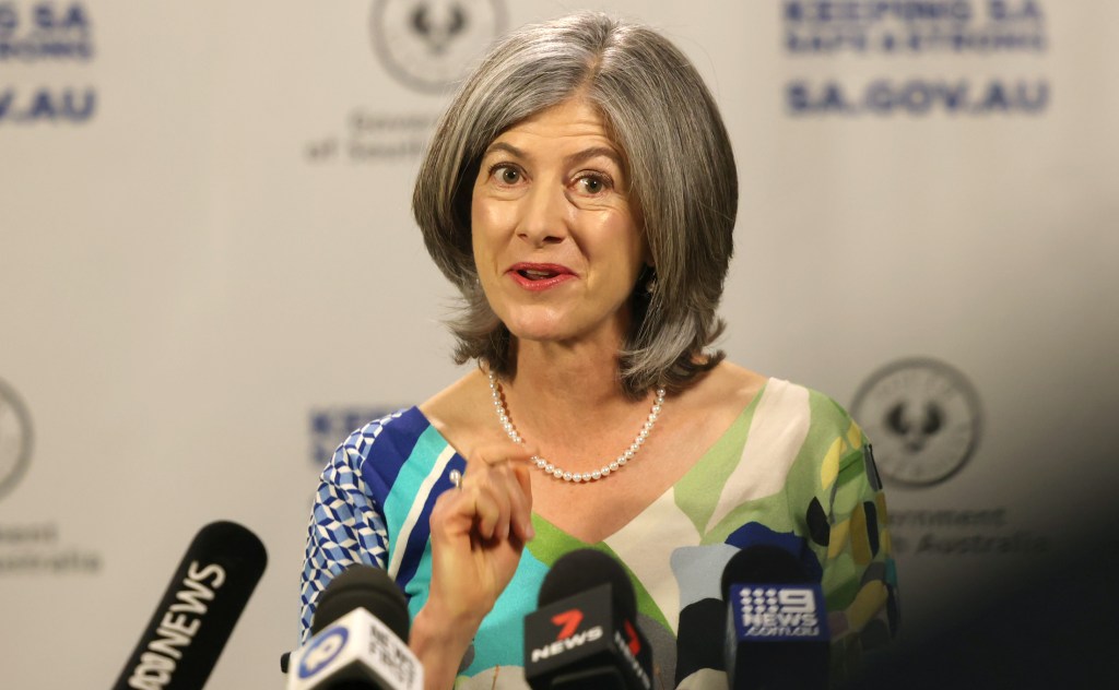 Professor Nicola Spurrier at today's roadmap announcement. Photo: Tony Lewis/InDaily