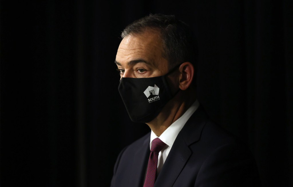 Premier Steven Marshall at today's COVID pathway announcement. Photo: Tony Lewis/InDaily