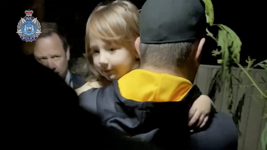 A police officer carries Cleo Smith from the home where she was kept by her kidnapper in 2021. Photo: WA Police va AP