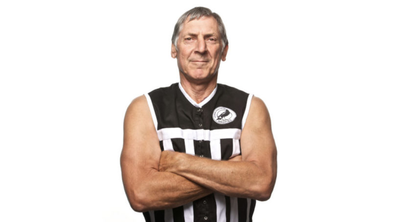 Russell Ebert in 2013 wearing his cherished lace-up jumper, photographed by his former teammate Michael Errey.