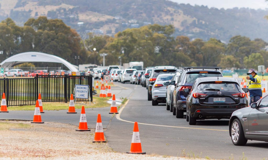 Thumbnail for A record 105 new COVID cases, as testing sites swamped