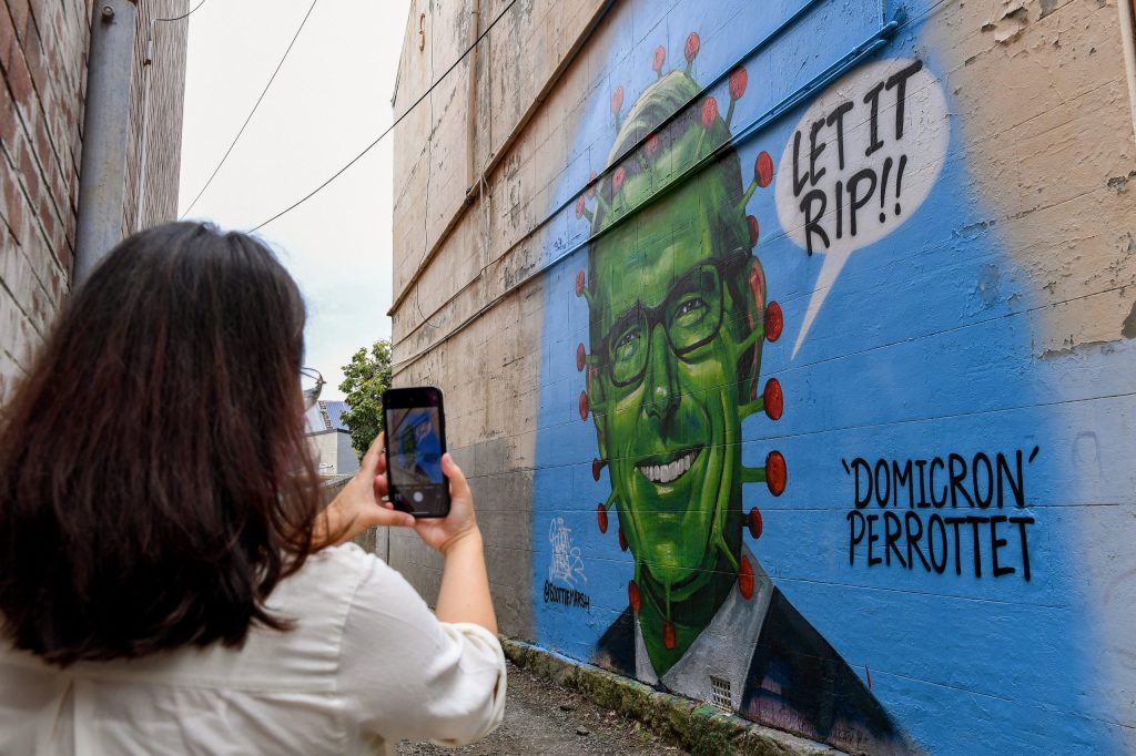 A mural of NSW Premier Dominic Perrottet. Photo: AAP/Bianca De Marchi