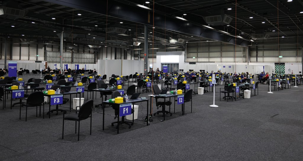 The Wayville Showgrounds vaccination hub. Photo: Tony Lewis/InDaily