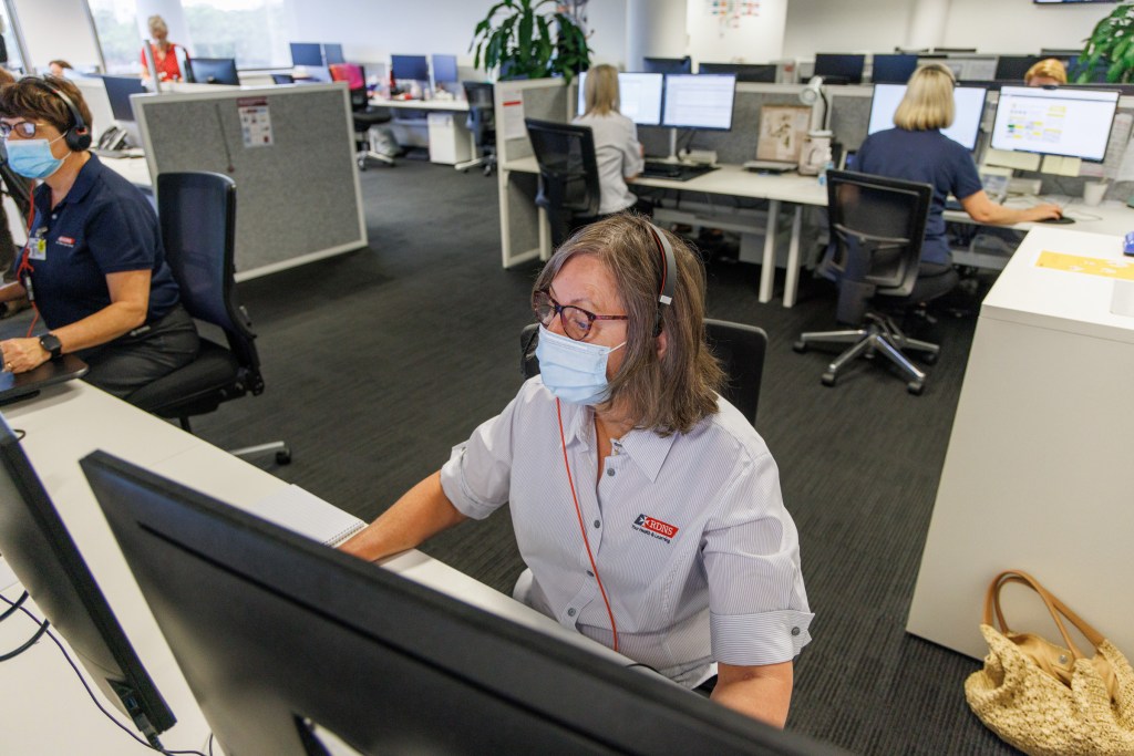 Staff at the new COVID phone monitoring program, operating out of the RDNS headquarters at Keswick. Photo: Tony Lewis/InDaily