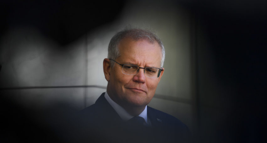 Australian Prime Minister Scott Morrison speaks during a press conference at Parliament House in Canberra on Monday. Picture: Lukas Coch/AAP.