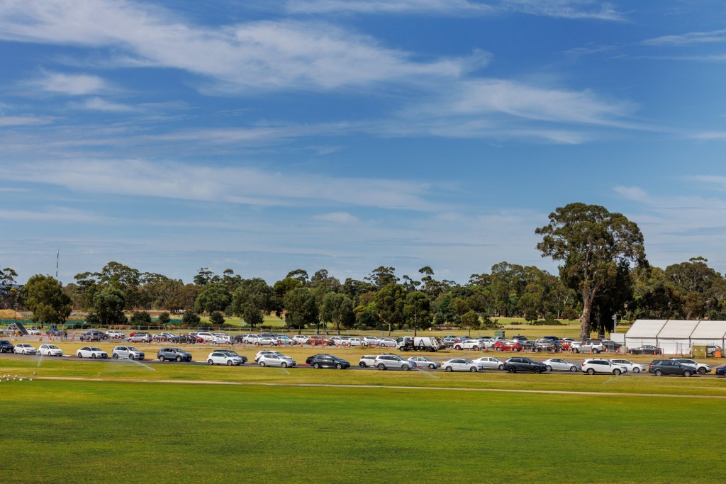 With the Victoria Park testing station overwhelmed, Ali Clarke and her family headed up the freeway to Tailem Bend. Photo: Tony Lewis/InDaily