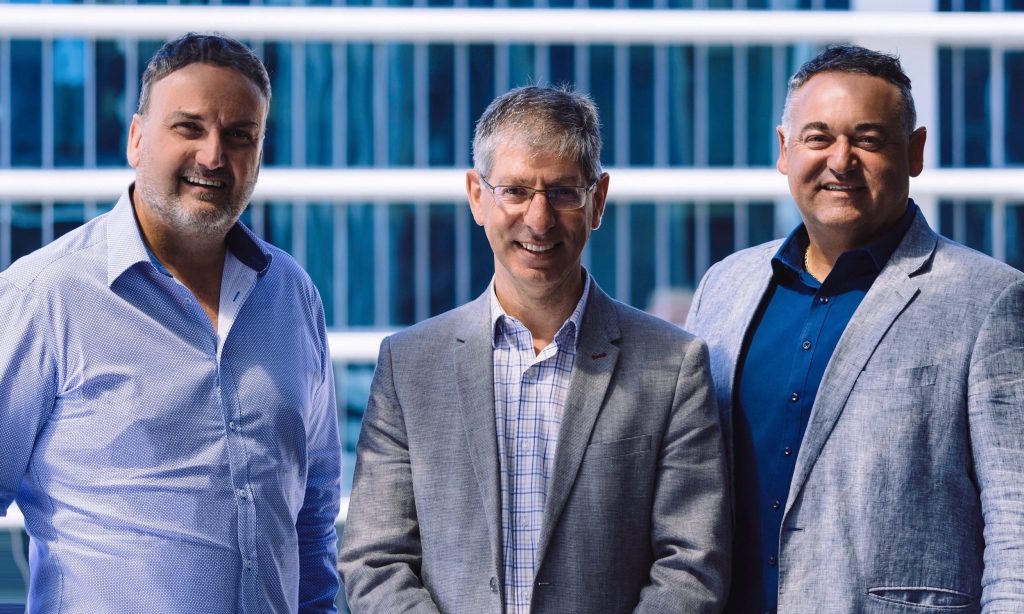 PointData CEO George Giannakodakis (left) and Chair Con Tragakis (right) with newly appointed board member Simon Basheer. 