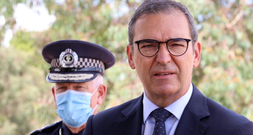 Premier Steven Marshall and Police Commissioner Grant Stevens. Photo: Tony Lewis/InDaily
