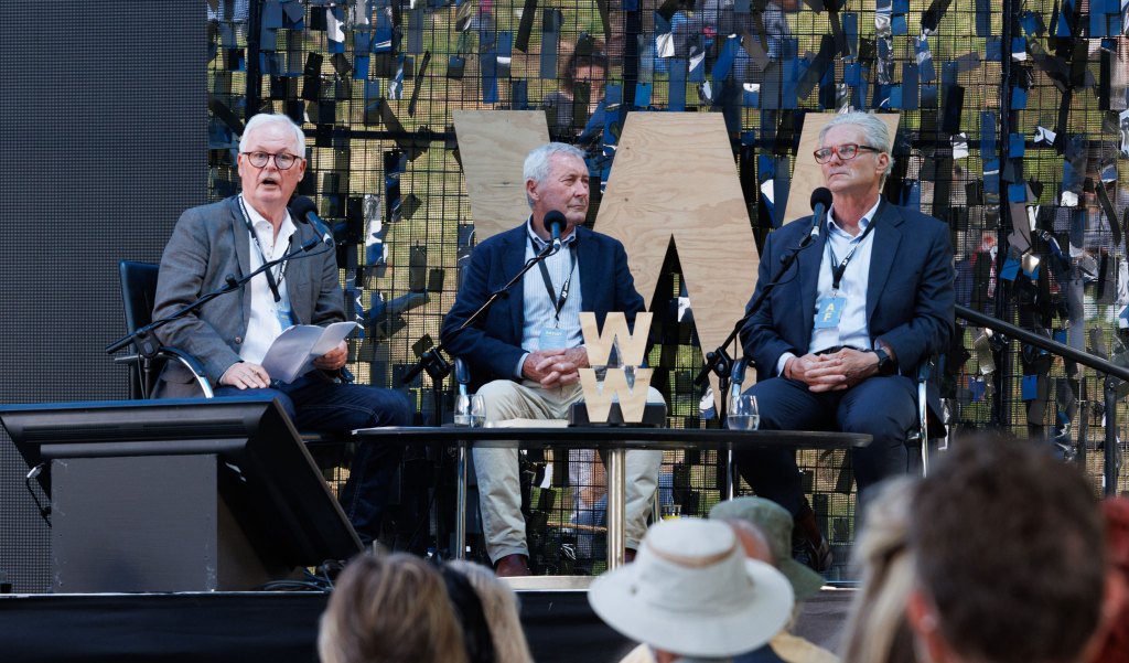 Bernard Collaery (centre) at an Adelaide Writers Week "War on Whistleblowers" forum in March. Photo: Tony Lewis