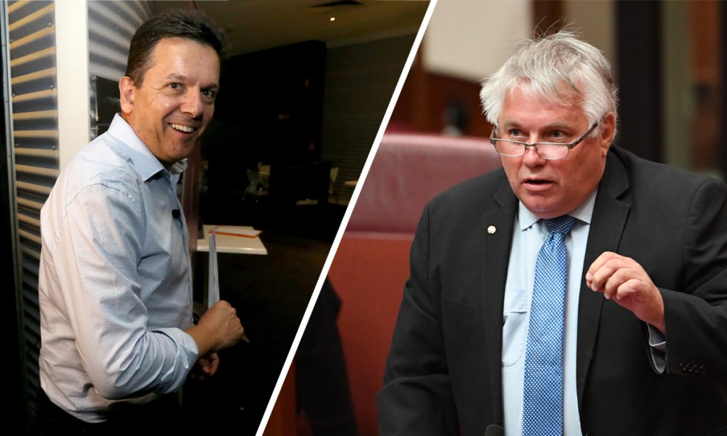 Senator Rex Patrick (right) has savaged challenger and former boss Nick Xenophon over his paid work for Huawei. Photos: AAP