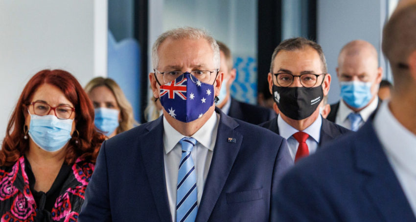 Prime Minister Scott Morrison with Premier Steven Marshall in February. Photo: Tony Lewis/InDaily