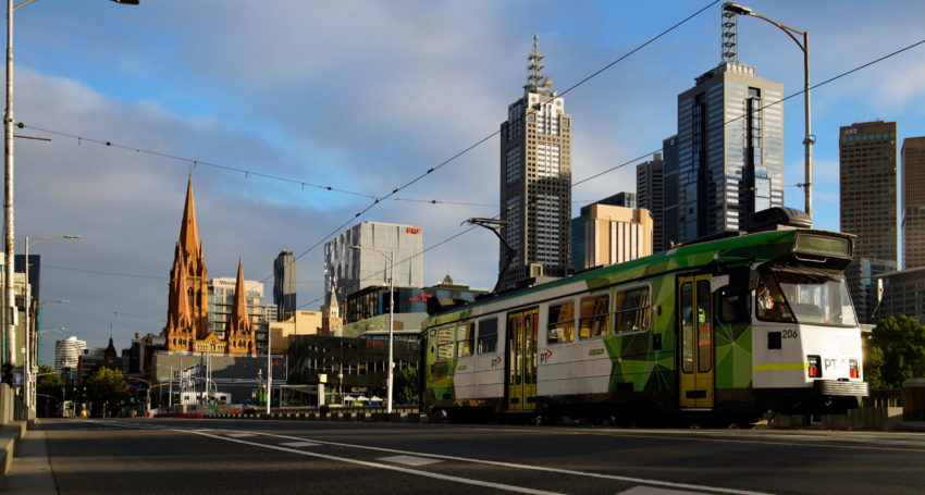 An empty street in Melbourne during lockdown in February 2021. Photo: Sandra Sanders/Reuters