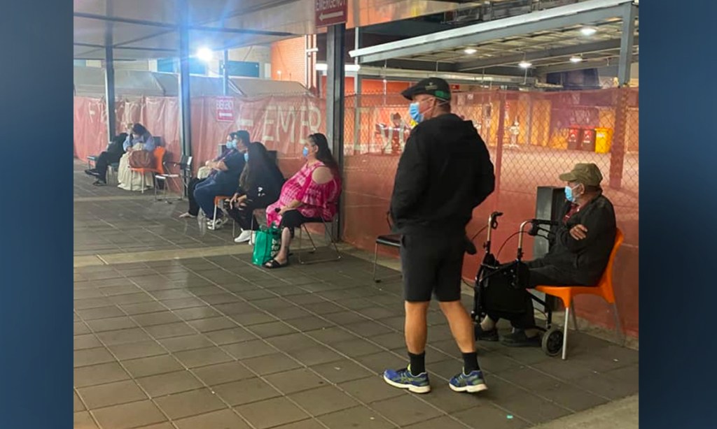 Patients waiting outside the Lyell McEwin Hospital on Sunday night. Photo: supplied