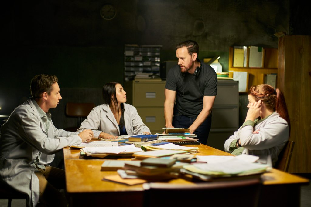 Daniel J. Phillips, standing, on the set of “Awoken”. Photo: Ian Routledge.
