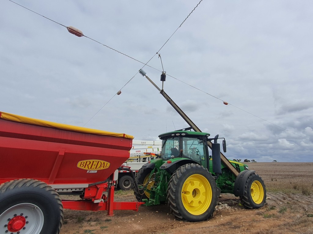 A tractor which ran into a Stobie pole. Photo: SA Power Networks