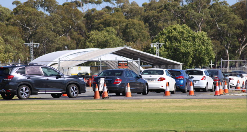 A queue for COVID-19 testing at Victoria Park. Photo: Tony Lewis/InDaily