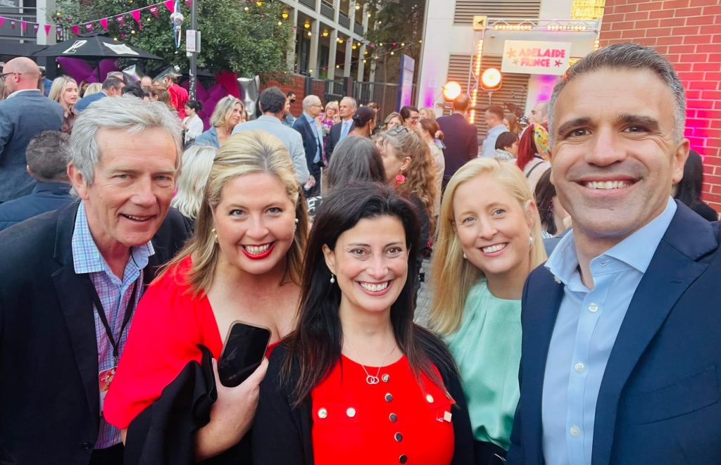 Then-Bragg candidate Rick Sarre (left) with Labor leader Peter Malinauskas (right), his wife Annabel West and MPs Katrine Hildyard and Andrea Michaels in February. Photo: Facebook