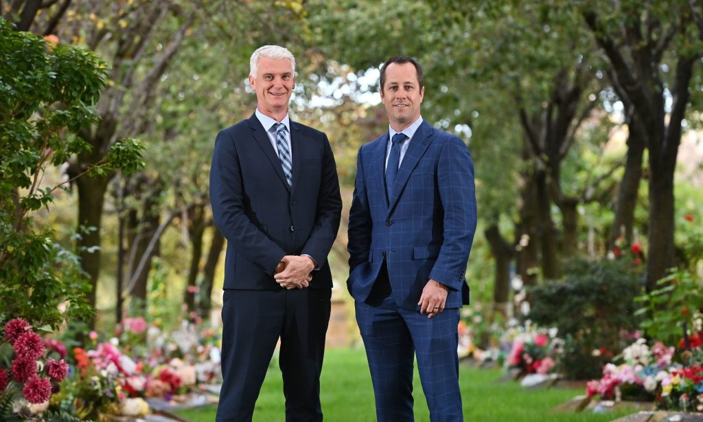 Michael Robertson (left) alongside Adelaide Cemeteries Chair Tristan Just. Robertson has been appointed CEO of the organisation. Photo: LinkedIn 