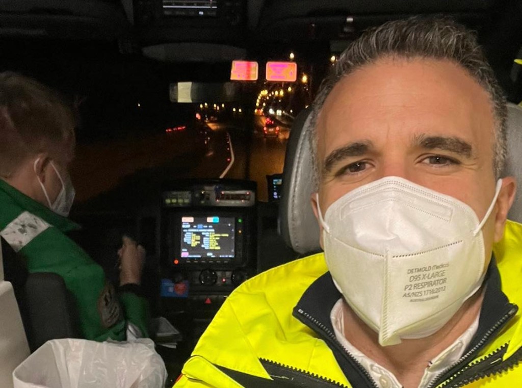 Peter Malinauskas posted a photograph of himself riding in an ambulance on the weekend. Photo: Facebook