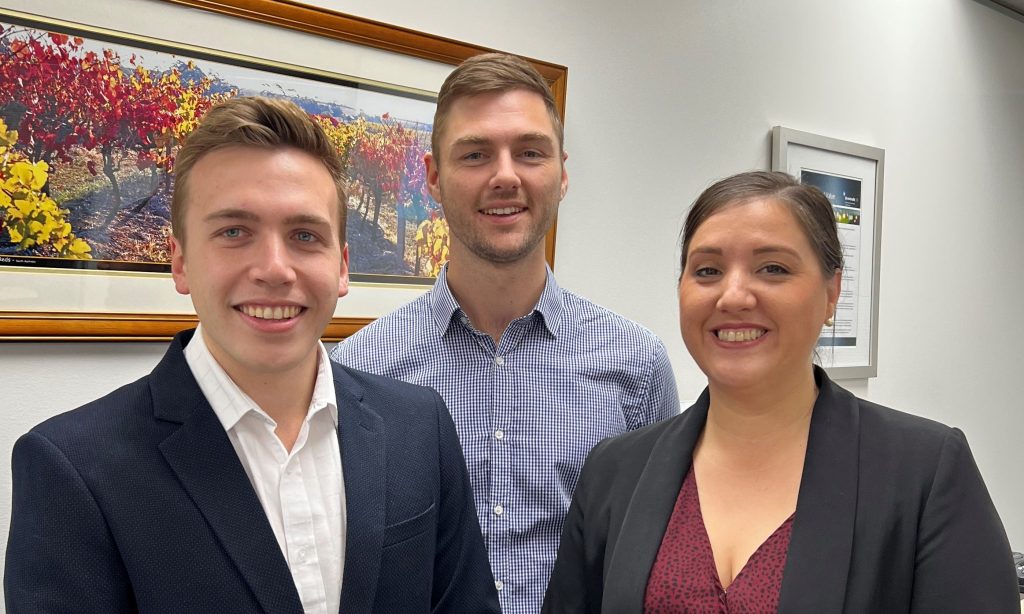 (L-R) Wade Crane, Matthew Merrett and Sarah Hall have all been promoted to Associate at Brentnalls SA. Photo: supplied
