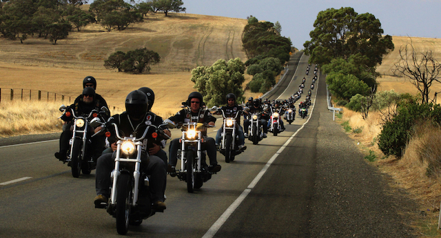 A file image of motorcycle riders - including members of the Descendants - protesting against state government bikie laws. Photo: AAP/Rob Hutchison