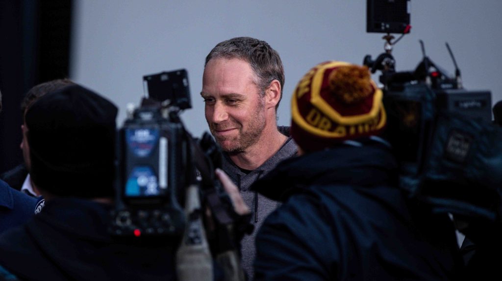 Essendon Football Club Coach Ben Rutten departs from the Hangar in Melbourne this week. Photo: AAP/Diego Fedele