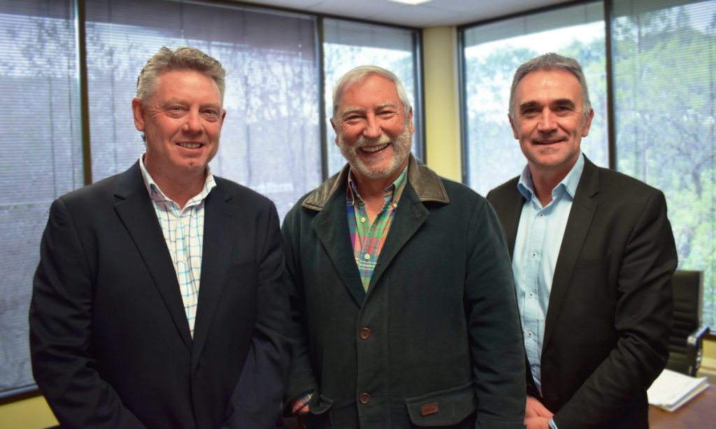 Darrell Jacobs (left) and Paul Unerkov (right) with Motor Trade Association Chair Frank Agostino. Jacobs has been endorsed to replace Unerkov as the association's CEO at the end of the year. Photo: supplied