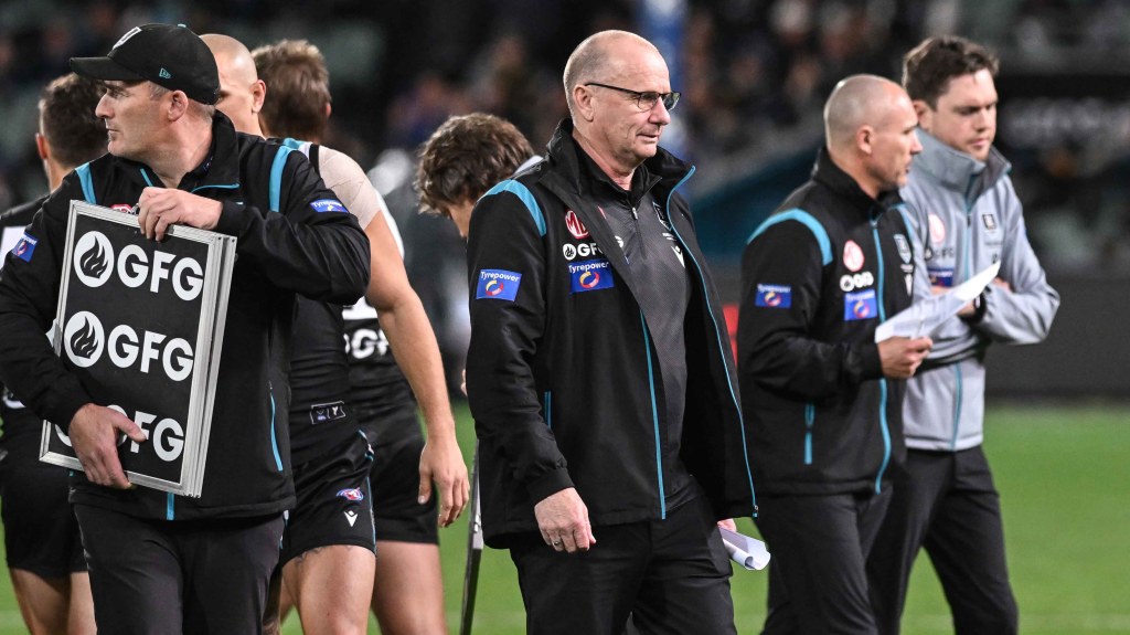 Ken Hinkley during Port's match against Richmond last weekend. Photo: Michael Errey/InDaily