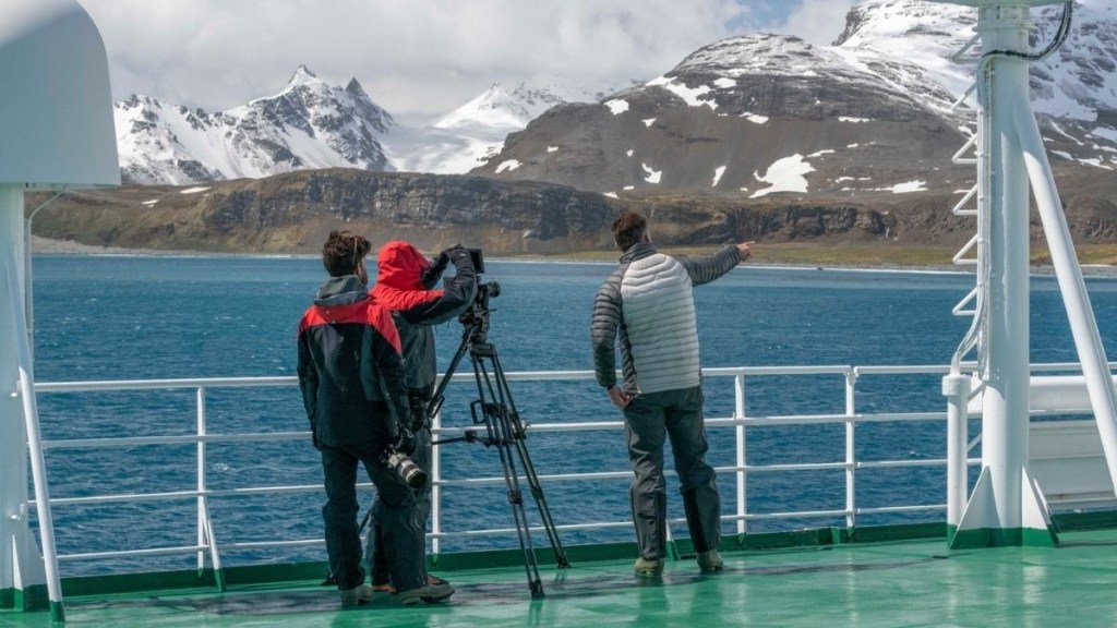 A team from Monkeystack filming the footage for virtual reality documentary "Thin Ice VR". Photo: supplied
