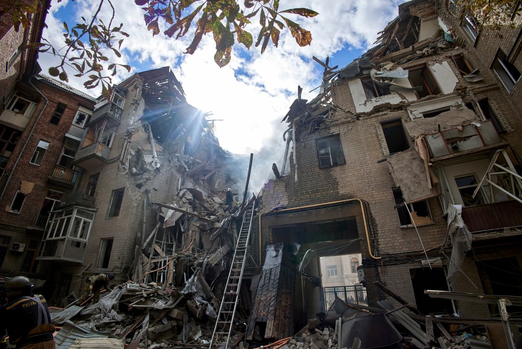An apartment block in Kharkiv, Ukraine, destroyed by a Russian airstrike on September 6. Photo: EPA/SERGEY KOZLOV