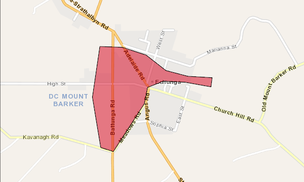 The flood emergency warning area in Echunga. Image: State Emergency Service