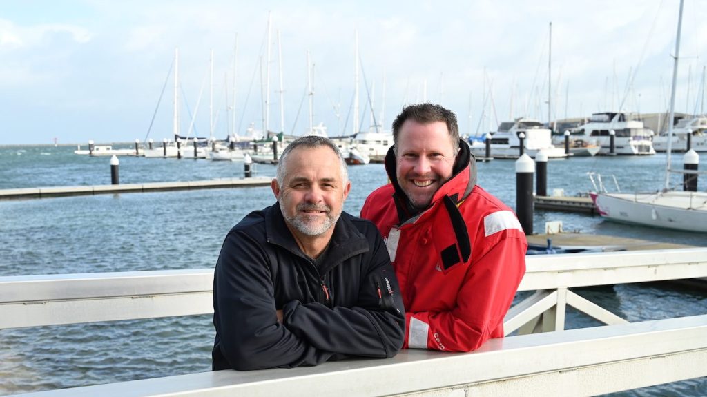 Saltwater veterans Darren Harvey (left) and Nick Grant at Outer Harbor. Pic: Belinda Willis/InDaily