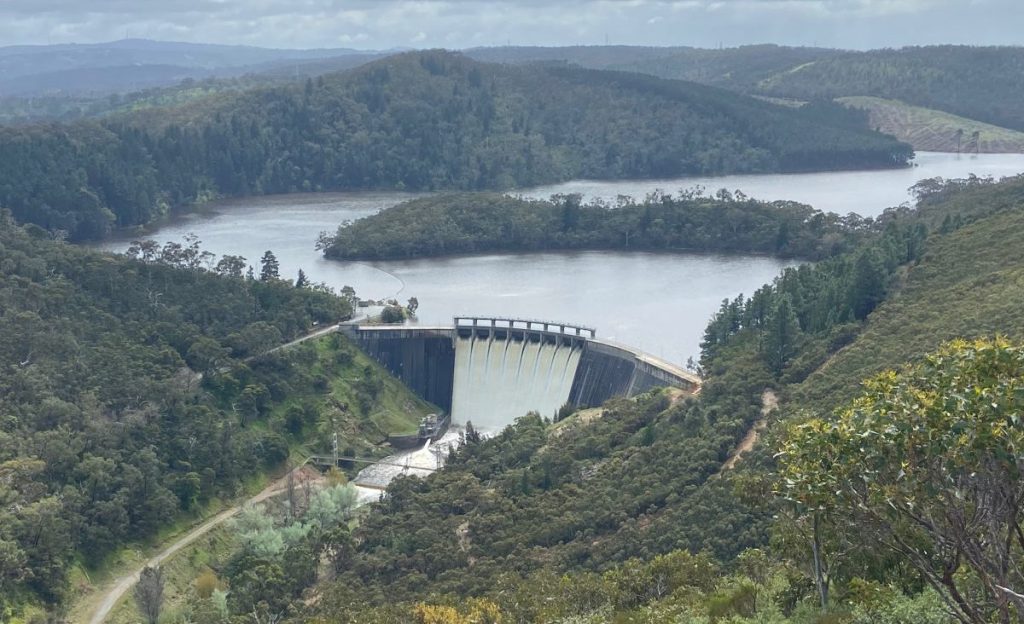 Water flows from Mount Bold Reservoir. Photo: supplied/SA Water