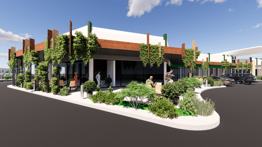 A computer image of the southern entrance of Hallett Cove Shopping Centre under new renovation plans released by owner Richard Antunes. Image: Antunes Group/Hames Sharley