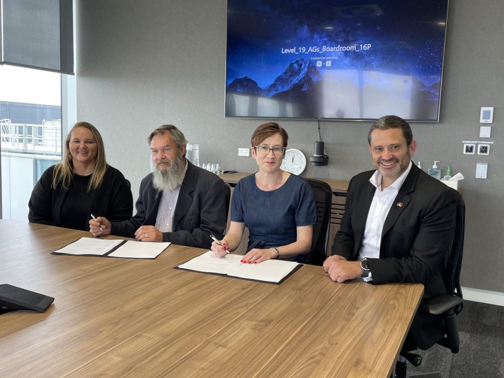 SAACCON lead convenor Scott Wilson and state government representatives, including Aboriginal Affairs Minister Kyam Maher, signing the Partnership Agreement on Closing the Gap. Photo: Supplied
