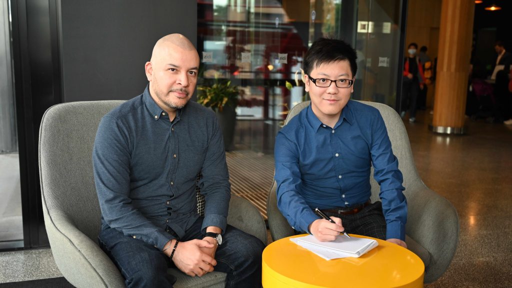 Canada-based Rockburst Technologies Oscar Malpica and Chuck Lee in Adelaide. Photo: Belinda Willis/InDaily.