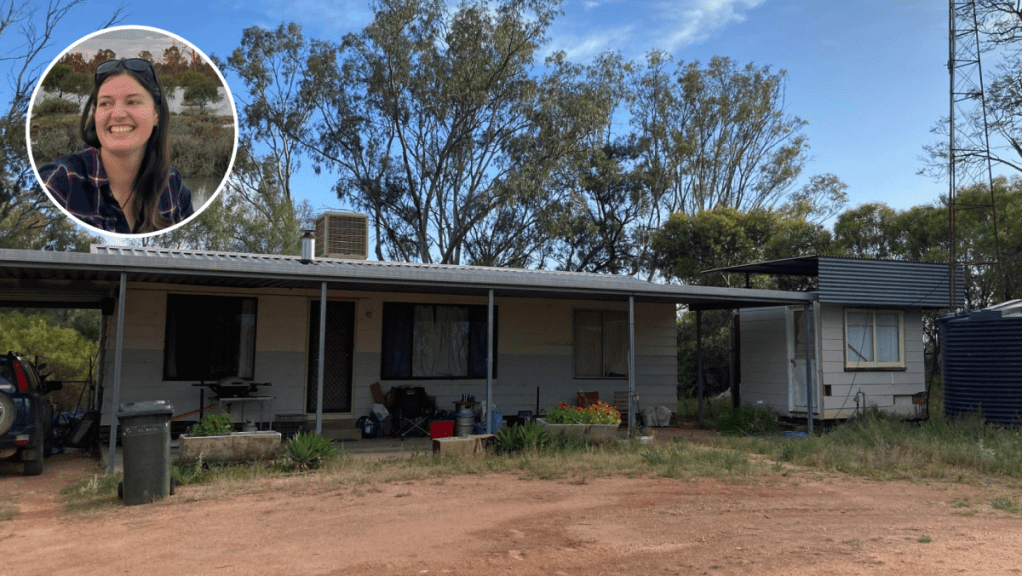 Caitlin Polack's Calperum Station shack and inset, Caitlin Polack. Picture: Supplied 