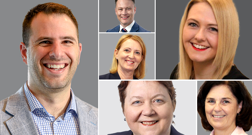 Daniel Kisgyano (left), Ben Owen (top centre), Bev Barber (centre), Elizabeth Olsson (bottom centre), Lauren Hillman (top right) and Dr Susan Stone (bottom right) have all been appointed to new positions. 