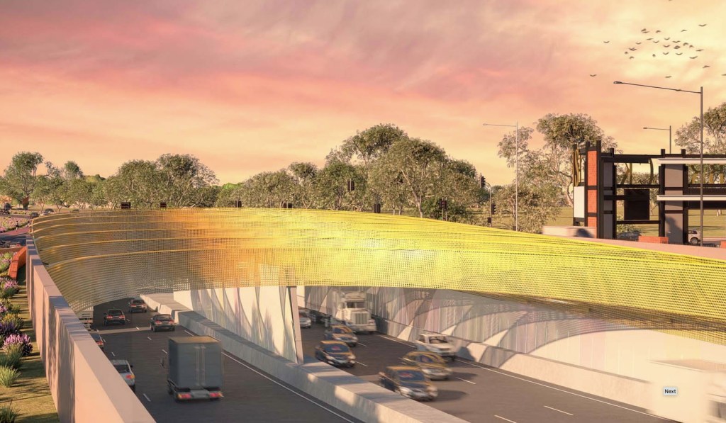 Paved in gold? An artist's impression of the northern portal to the Torrens to Darlington upgrade of South Road. Image: State Government