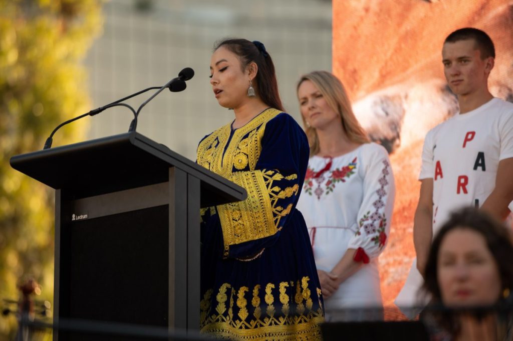 Fahima Ahmadi, speaking on Australia Day. Supplied image: Andrew Beveridge, Principal Photographer, asb Creative
