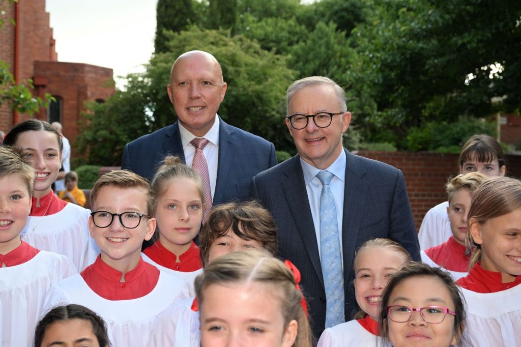 Opposition leader Peter Dutton and Prime Minister Anthony Albanese after a Parliamentary church service to mark the opening of the parliamentary year on Monday. Photo: AAP/Mick Tsikas