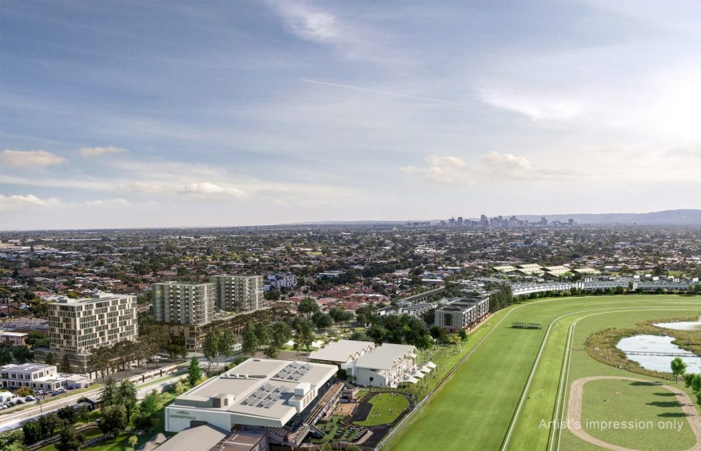 Artist's impressions released today of the $350m Morphettville Racecourse precinct redevelopment. Image: supplied