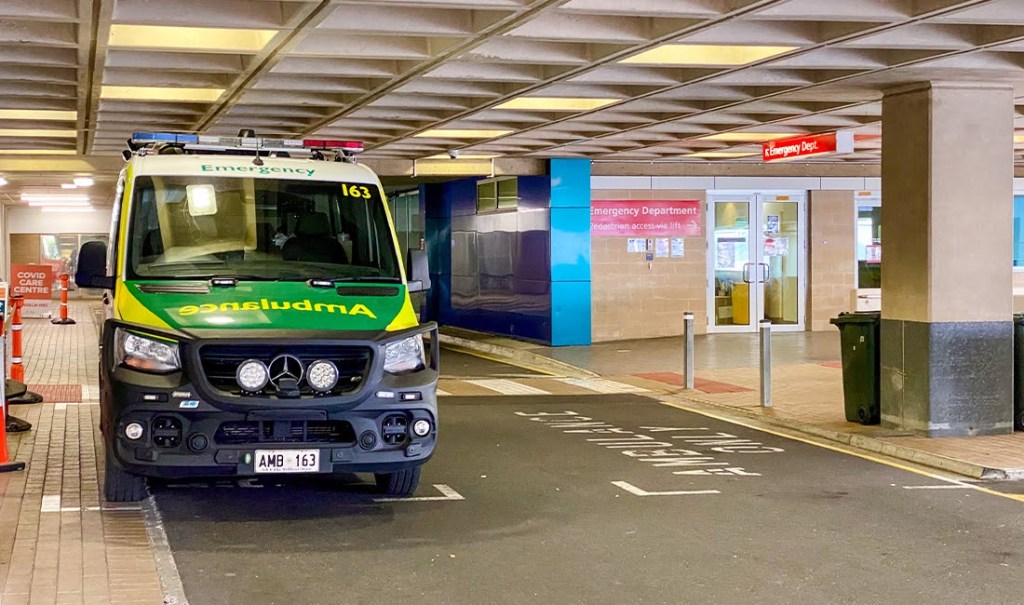 An ambulance outside the Flinders Medical Centre. Photo: Tony Lewis/InDaily 